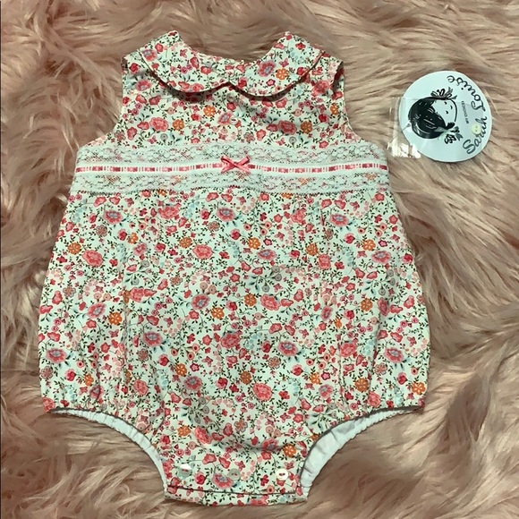 SOLD NWT Sarah Louise Floral Cotton Bubble Romper - Picture 2 of 2